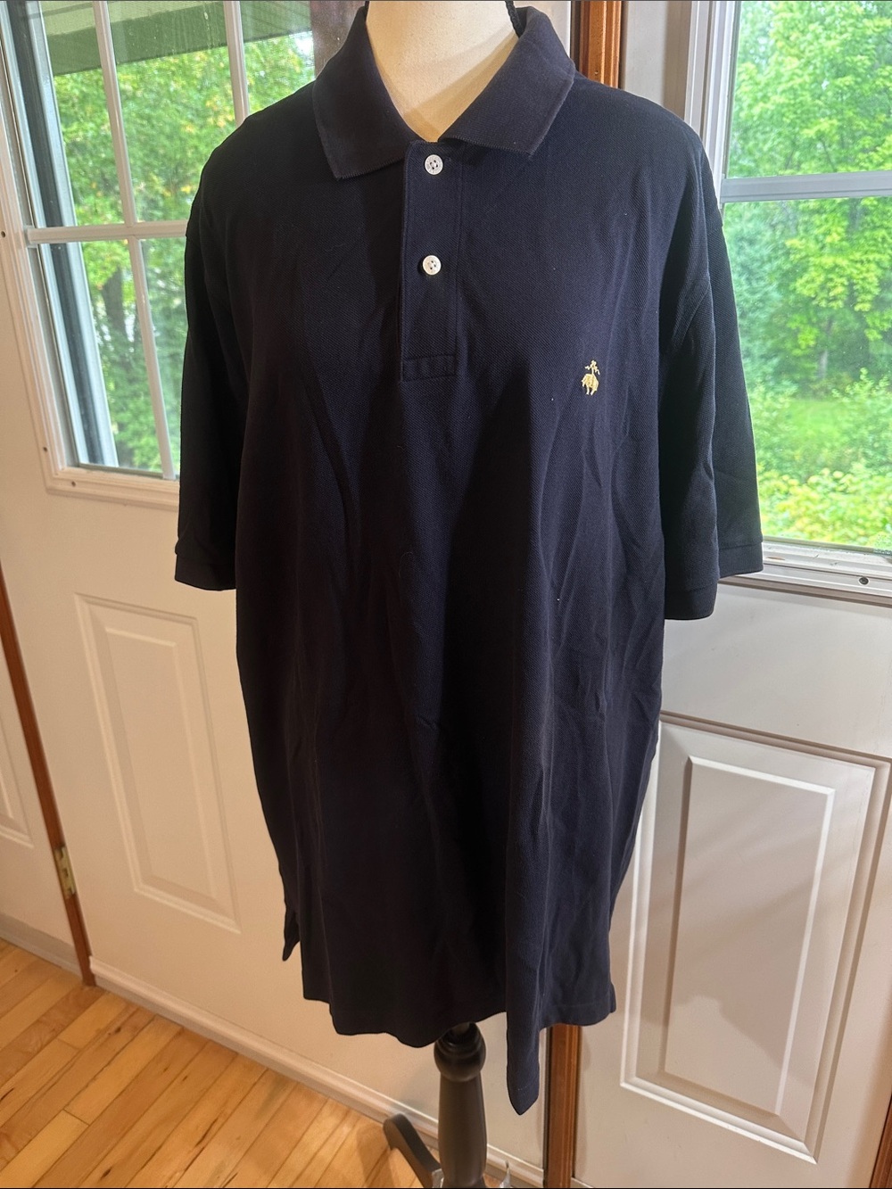 Brooks Brothers Navy Short-Sleeve Polo with Yellow Logo